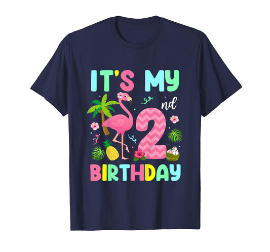 It's My 2nd Birthday Flamingo Shirt Hawaii 2 Yrs Old Girl T-Shirt