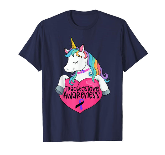 Tracheostomy Awareness Trach Heart Unicorn T-Shirt