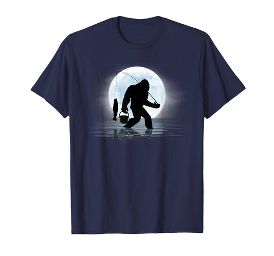 Bigfoot Fishing Funny Sasquatch and Fish Night Fishing T-Shirt