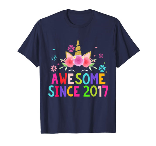 3rd Birthday Unicorn 3 Years Old Girl Awesome Since 2017 T-Shirt