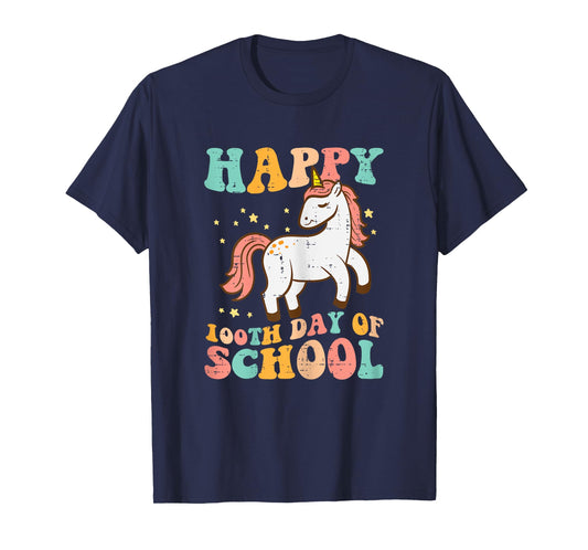 Happy 100th Day School Unicorn Retro 100th Day Women Girls T-Shirt