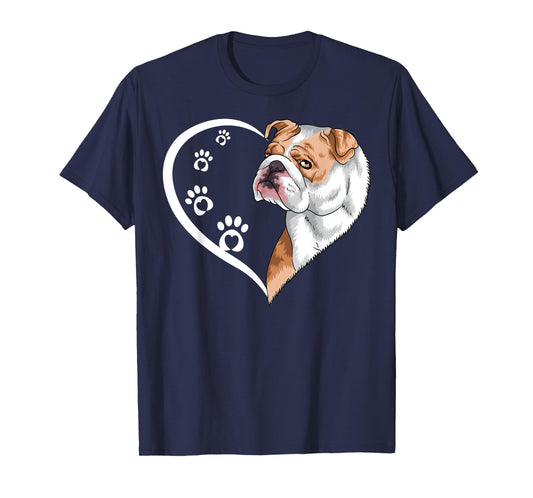 English Bulldog Shirts For Women Girls Kids Heart Cute T-Shirt