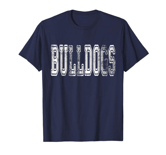 Bulldogs Mascot Distressed Vintage School Sports Name Fan T-Shirt
