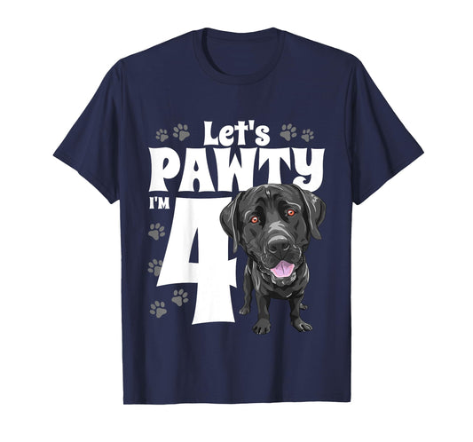 4 Year Old Black Lab Dog Birthday Pawty Labrador 4th Gift T-Shirt