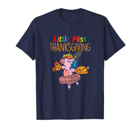 Unicorn Little Miss Thanksgiving Cute Toddler Kids Girls T-Shirt