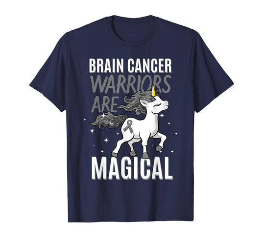 Brain Cancer Warrior Magical Unicorn Grey Ribbon Metastasis T-Shirt