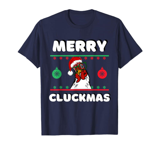 Merry Cluckmas Funny Chicken Christmas Retro Vintage T-Shirt