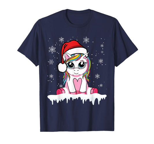 Cute Christmas Shirt Girls Women Santa Unicorn Christmas T-Shirt