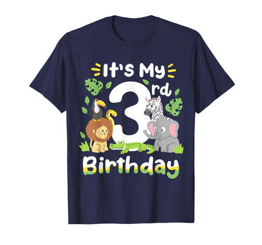 Jungle Safari 3rd Birthday Zoo Animal Three Years Old Kids T-Shirt