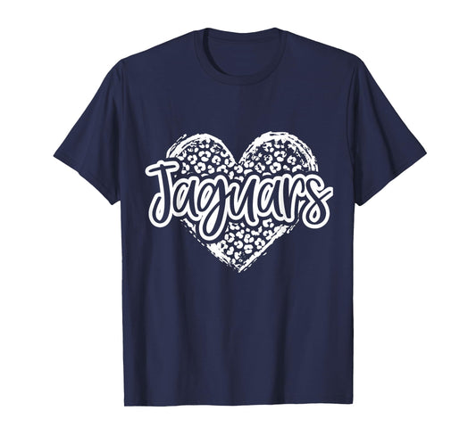 Leopard Cheetah Heart JAGUARS School Spirit Top Distressed T-Shirt