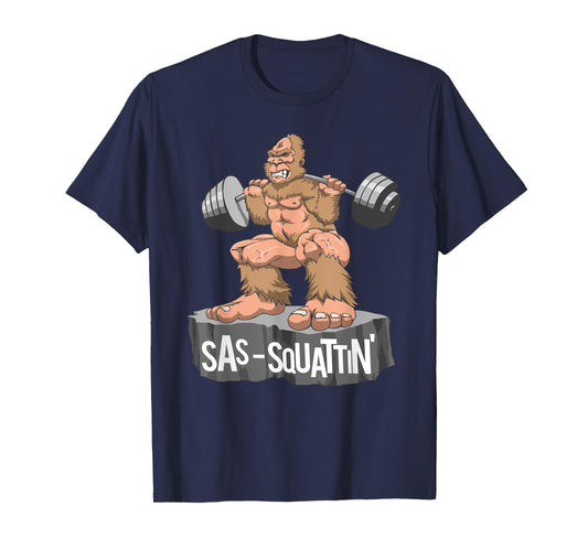 Sas Squattin, Sasquatch Bigfoot Weightlifting Leg Day T-Shirt
