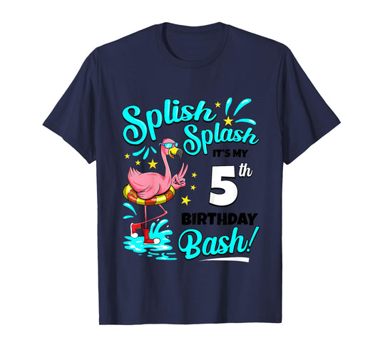 5th Birthday Flamingo 5 Years Old Pool Party Summer T-Shirt