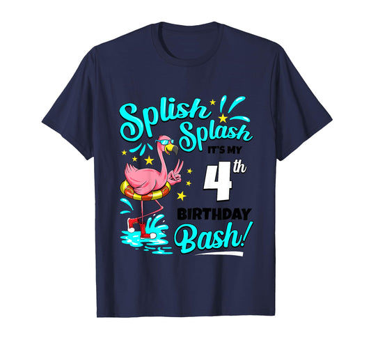 4th Birthday Flamingo 4 Years Old Pool Party Summer Girls Kids T-Shirt