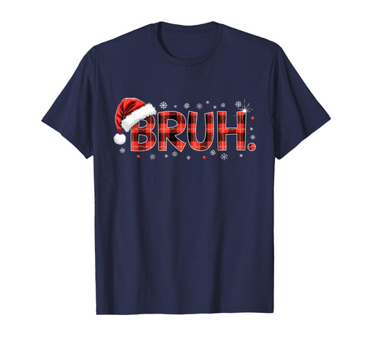 Bruh Christmas Plaid Gifts For Teens Boys Kids Xmas Pajamas T-Shirt