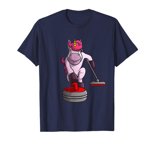Funny Unicorn Curling Design For Men Women Curling Player T-Shirt