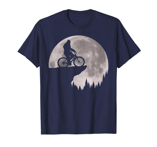 Funny Bigfoot Riding Bike For Bikers! Cool Sasquatch Moon T-Shirt