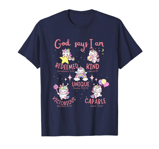 God says I am Unicorn Cute Christian Kids T-Shirt