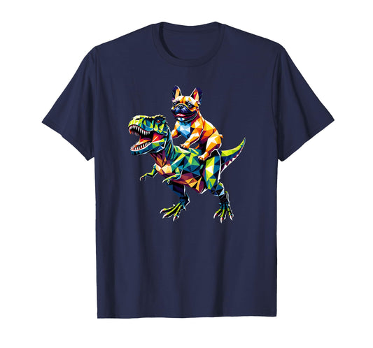 Geometric Art Dinosaur T-Rex French Bulldog Frenchie T-Shirt for Men Women Kids