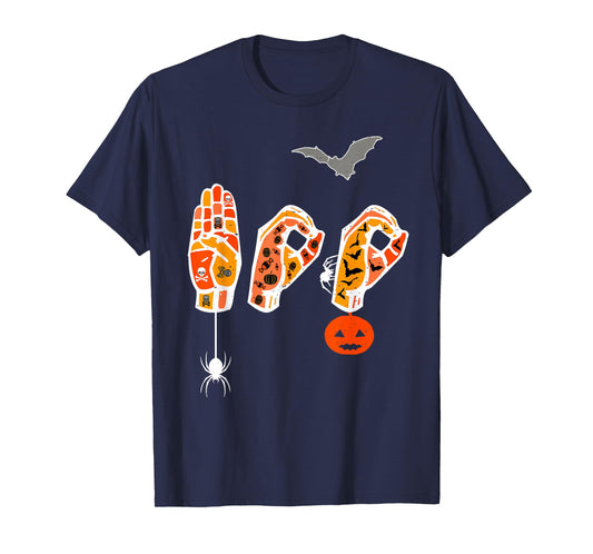 Vintage Boo Scary Creepy Colorful Deaf ASL Halloween Tee T-Shirt