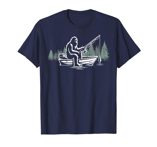 Bigfoot Fishing Boat Funny Sasquatch Fisherman Men Women Kid T-Shirt