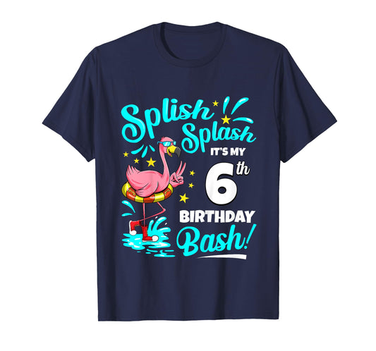6th Birthday Flamingo 6 Years Old Pool Party Summer T-Shirt