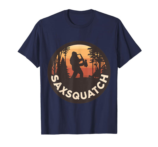 Retro Vintage Sax-Squatch Yeti Bigfoot Playing Saxophone T-Shirt