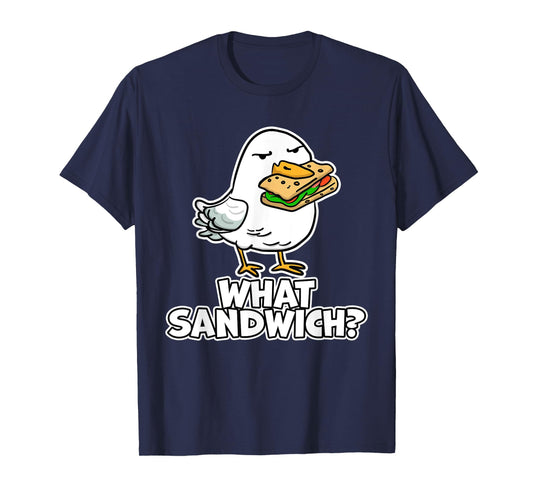 Cartoon Gull Wear To Beach What Sandwich? Funny Seagull Men Women Girls Kids T-Shirt