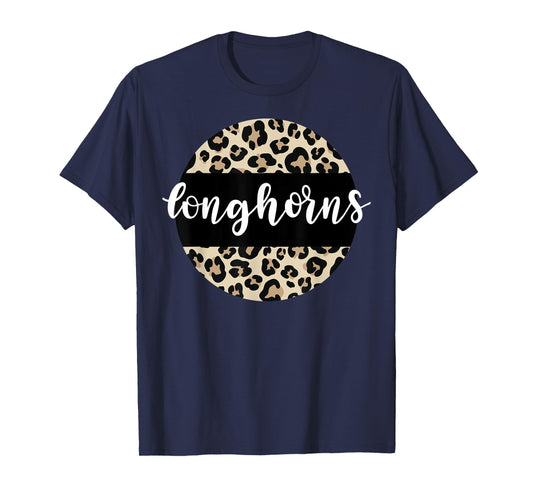 Leopard Print Longhorns Team Mascot School Spirit Game Night T-Shirt