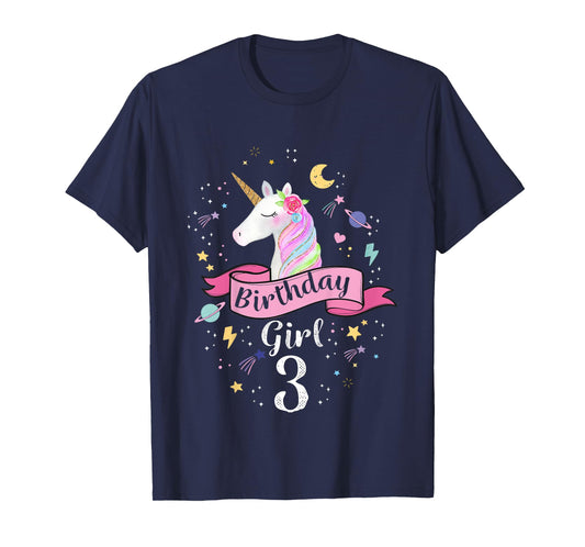 3 Year Old Girl Birthday Unicorn Shirt 3rd Birthday T-Shirt