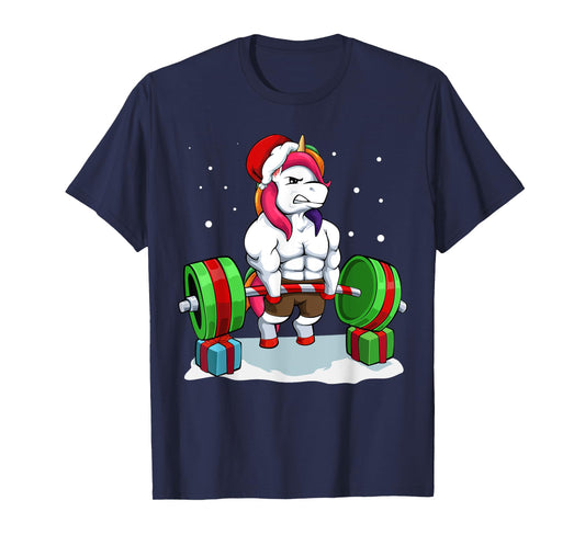 Unicorn Lifting Weights Christmas Pj Deadlift Gym Workout T-Shirt