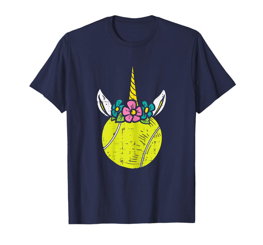 Unicorn Head Tennis Ball Cute Player Coach Women Girls Kids T-Shirt