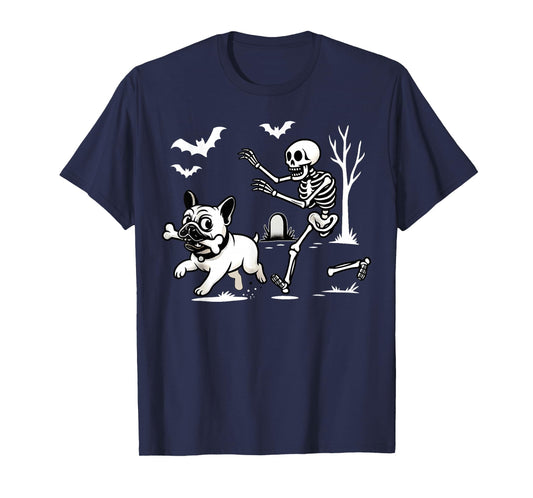 Funny Halloween French Bulldog Skeleton Spooky Season T-Shirt