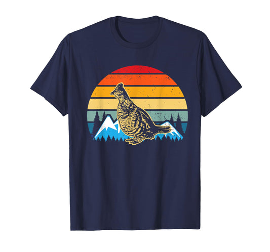Hunting Ruffed Grouse bird- retro sunset and Hunter T-Shirt