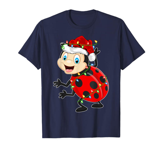 Xmas Lights Santa Hat Ladybug Christmas T-Shirt