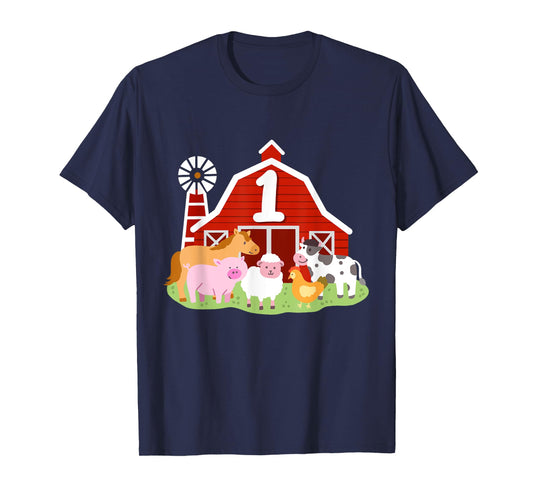 1st Birthday Farm Animals Bday Party 1 Year Old Boy Toddler T-Shirt