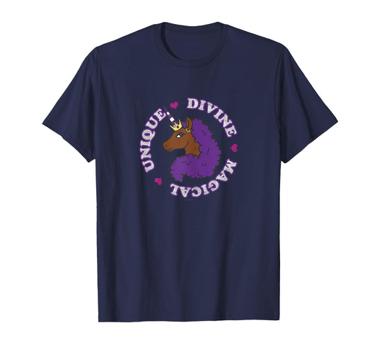Afro Unicorn Unique Divine Magical Unique Purple Mane T-Shirt
