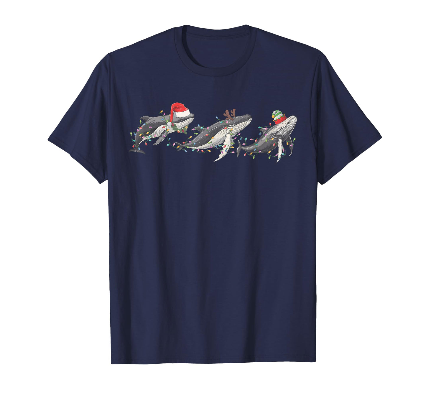 Whale Santa Hat Christmas Lights Reindeer Ocean Whales Lover T-Shirt