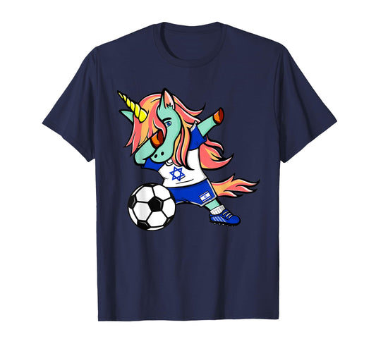 Funny Dabbing Unicorn Israel Football - Israeli Flag Soccer T-Shirt