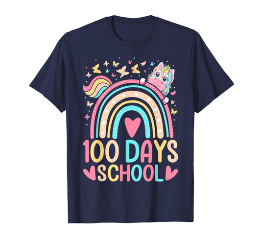 100 Days Of School Unicorn Rainbow Butterfly 100th Day Girls T-Shirt