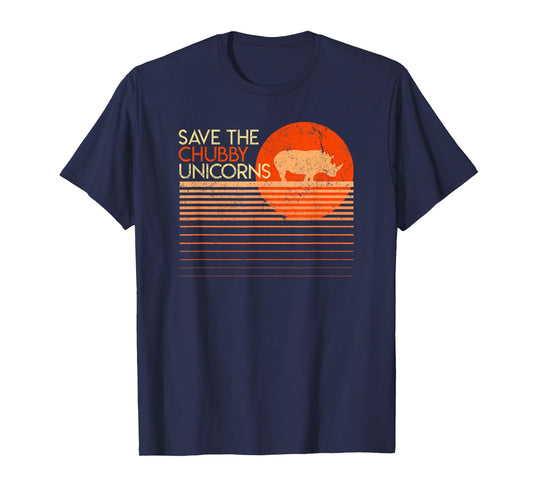 Save The Chubby Unicorns Shirt. Retro Style Rhino T-Shirt T-Shirt