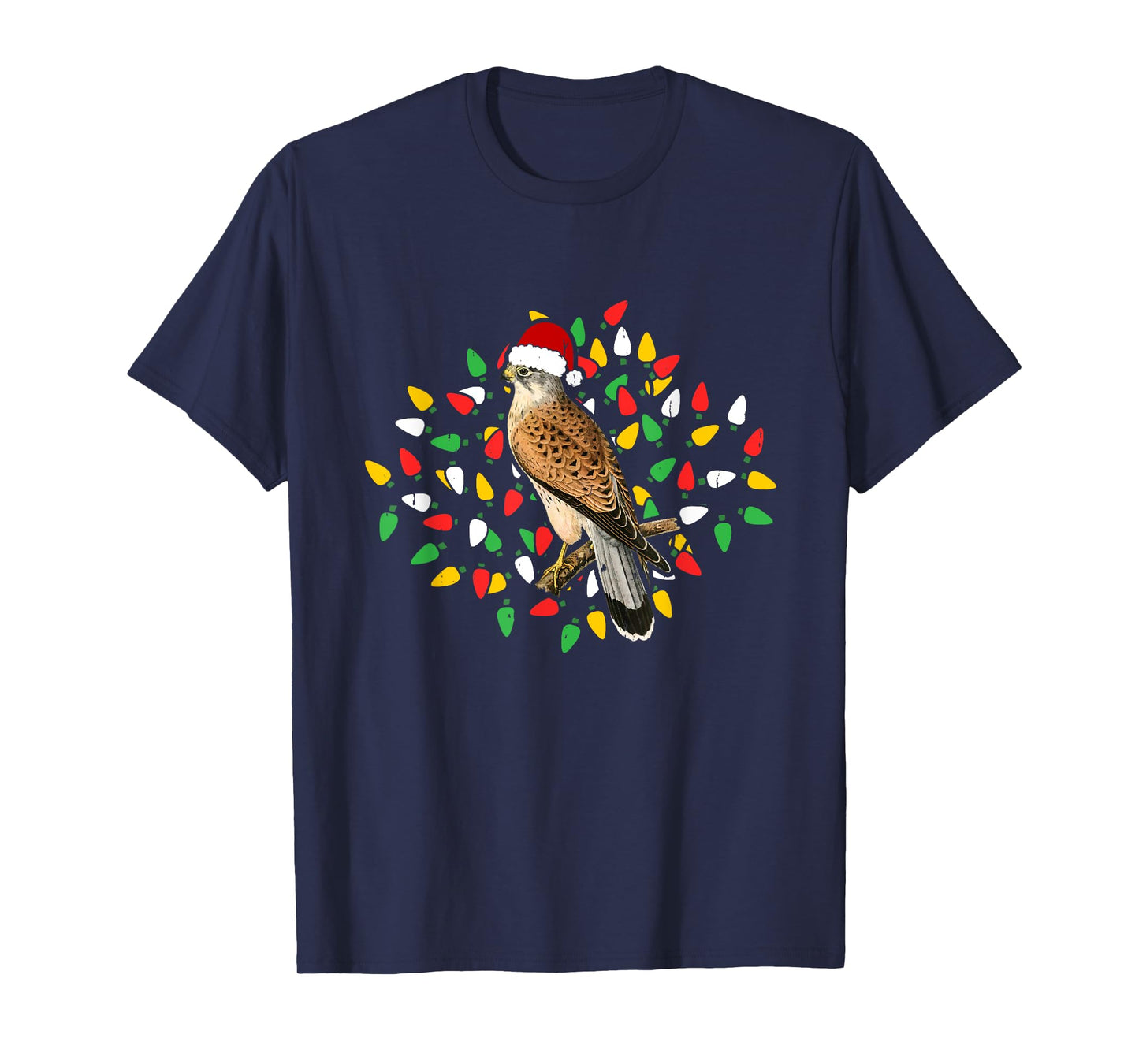Holiday Xmas Lighting Santa Hat Red Shouldered Hawk Bird T-Shirt