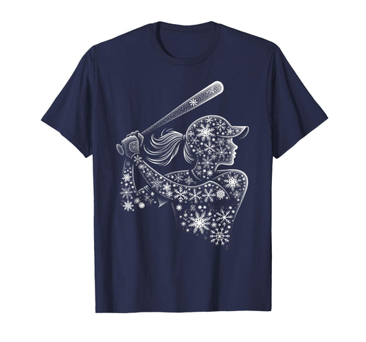Women's sports Christmas Snowflakes Girl Softball Player T-Shirt