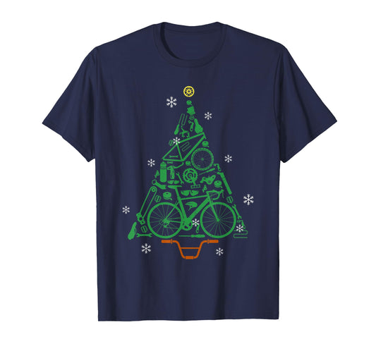 Road Bike Bicycle Funny Christmas Tree Cyclist Kids Adults T-Shirt