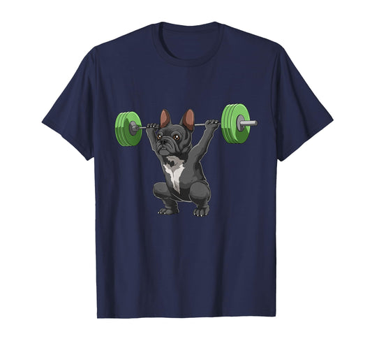 Funny French Bulldog Weightlifting and Bodybuilding T-Shirt for Men Women Girls Kids