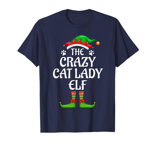 Crazy Cat Lady Elf Matching Family Group Christmas Party T-Shirt