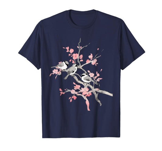 Cherry Blossoms & Birds Birdwatching Bird Lover Cute T-Shirt