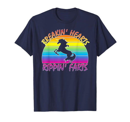 Funny Rainbow Unicorn Breaking Hearts Ripping Farts T-Shirt