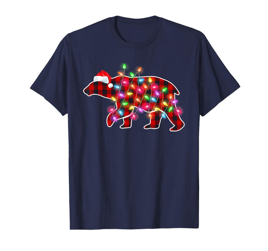 Plaid Buffalo Polar Bear Christmas Pajamas Xmas Lights Women T-Shirt