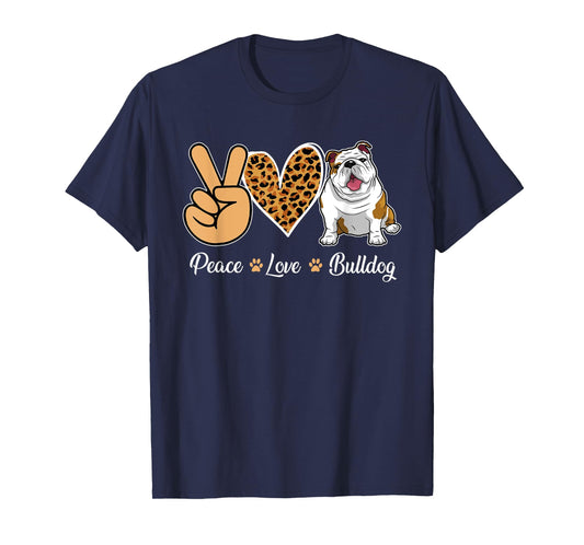 Peace Love Bulldog Leopard Heart Men Women Kids T-Shirt