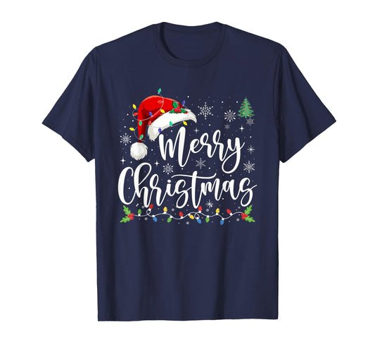 Merry Christmas Lights Red Santa Hat Xmas Family Men Women T-Shirt